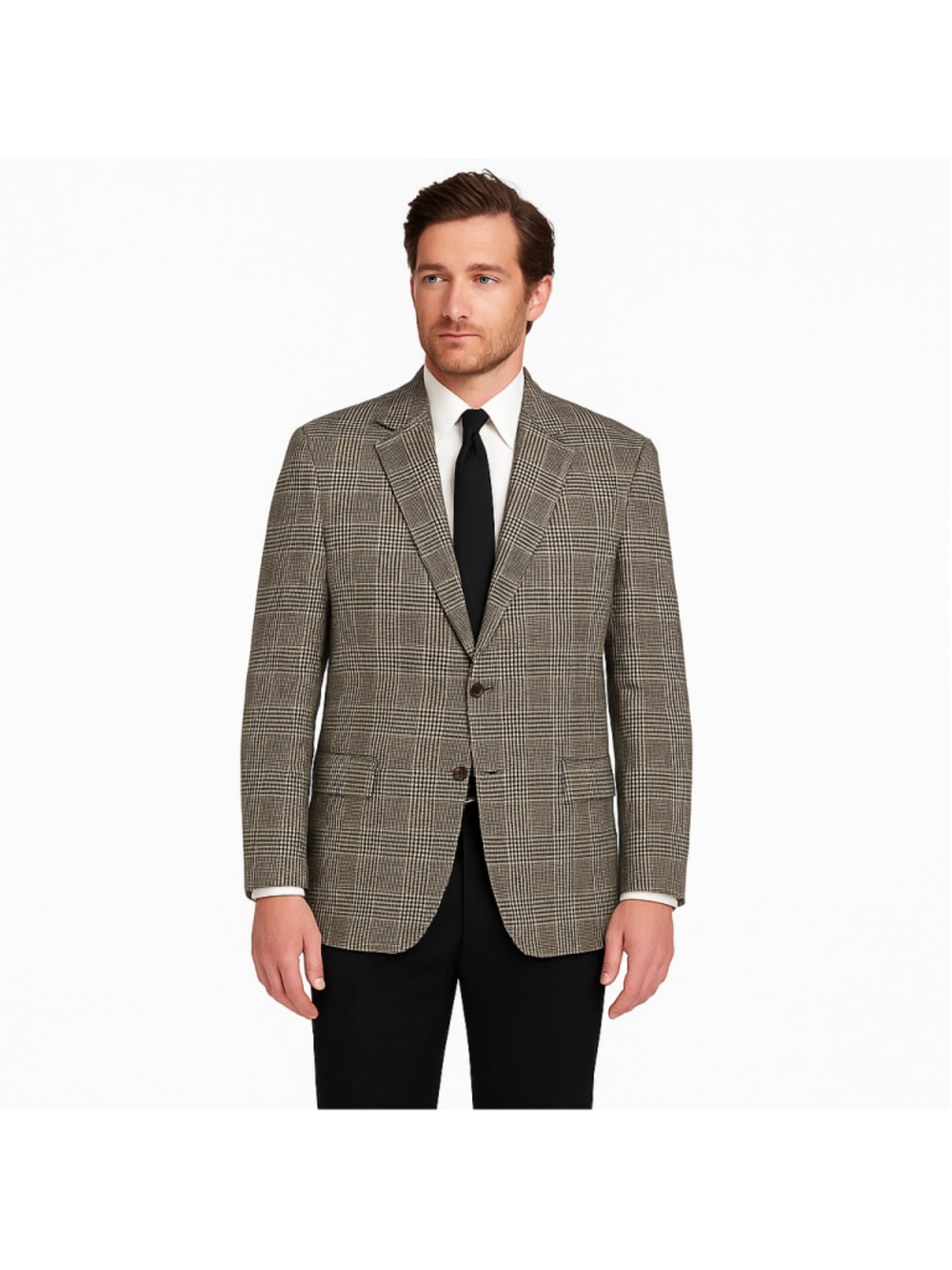 Lauren Ralph Lauren 100% Wool Prince of Wales Check Blazer 46R Black Cream Brown